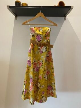 Strapless Yellow Floral Playsuit with Belt